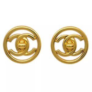 Chanel CC Turnlock Button Earrings Gold Clip-On